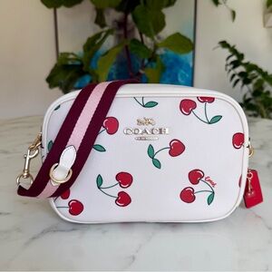 Coach Jamie Camera Bag With Heart Cherry Print CF420 Chalk White Multi Crossbody
